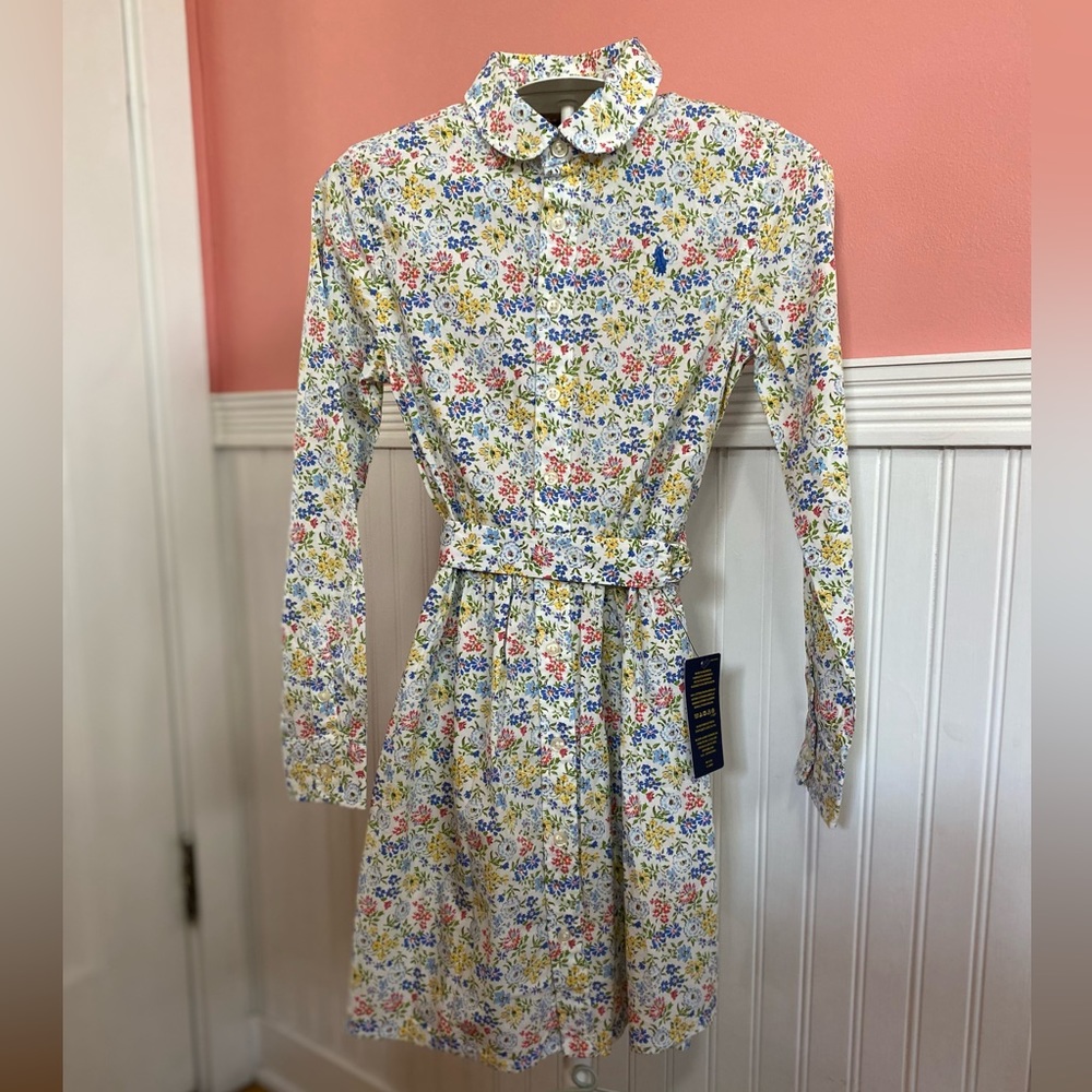 NWT Girls Size 8 Polo Ralph Lauren Floral Collared Dress with Belt & Pockets